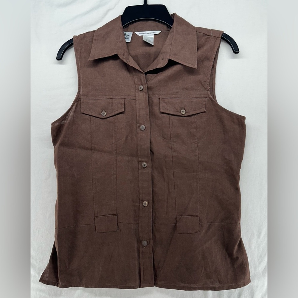 Richard Malcolm Brown 100% Irish Linen Sleeveless Button Up Down Top‎ M